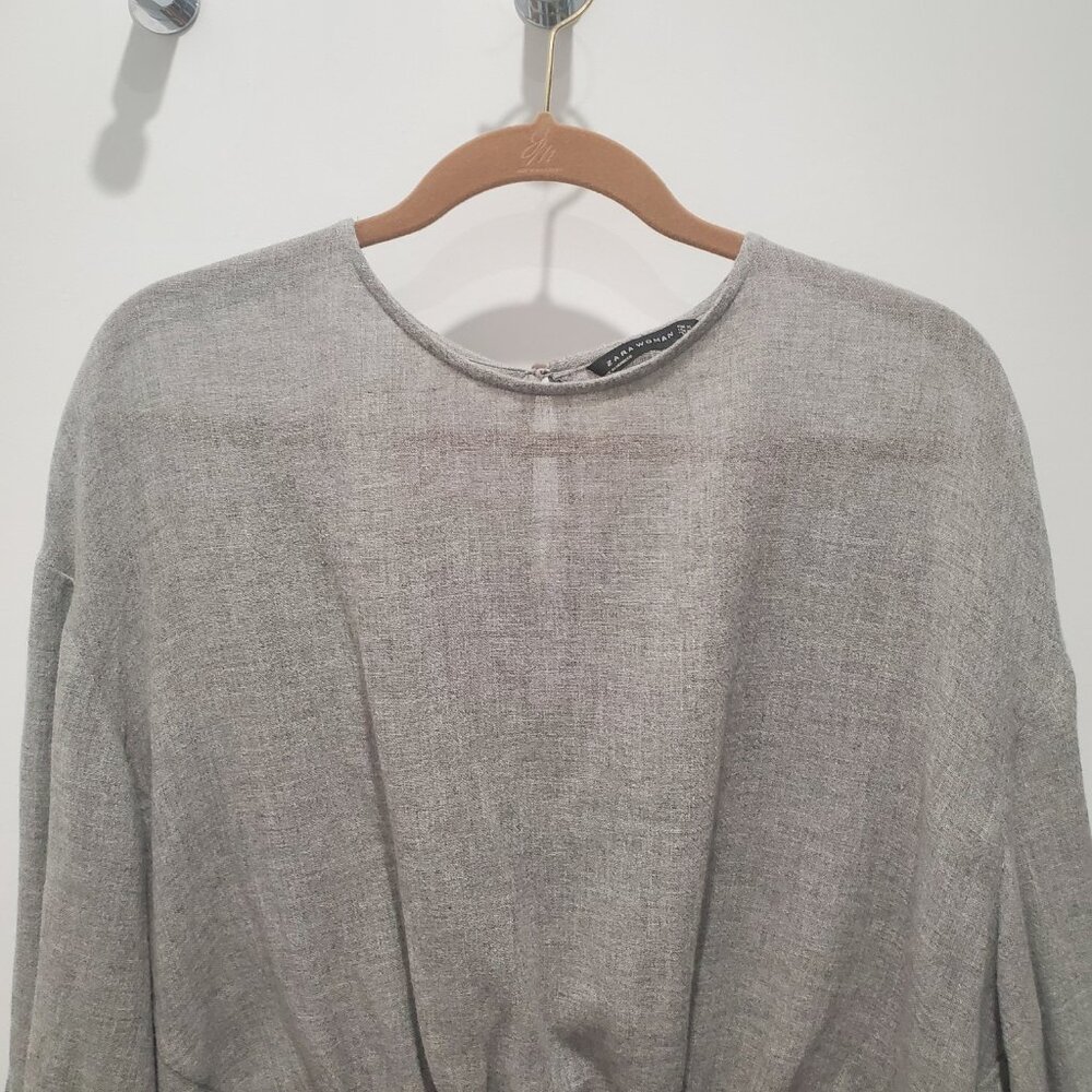 Zara Light Grey Linen Style High Low Asymmetrical 3/4 Sleeve Top XL - Picture 3 of 10